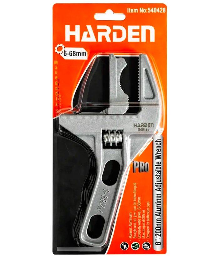 Llave Ajustable Francesa Inglesa Boca Ancha 8" 6-68 mm Harden 540428 - Imagen 2