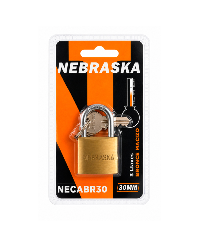 Candado De Bronce Macizo 30mm Con 3 Llaves Nebraska NECABR30