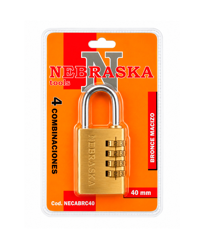 Candado Bronce Macizo 40mm 4 Combinaciones Nebraska NECABRC40