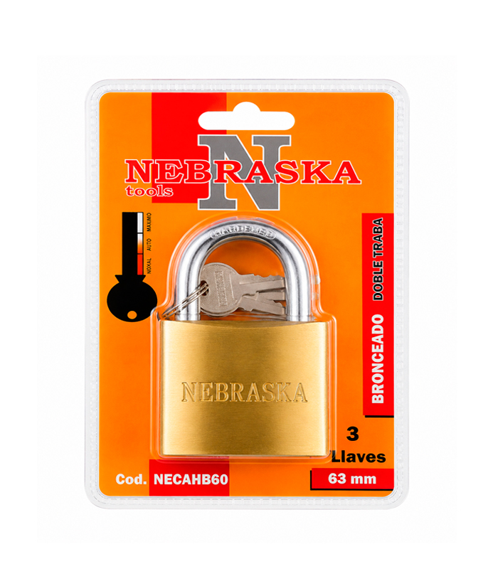Candado Hierro Bronceado 63mm 3 Llaves Nebraska NECAHB60