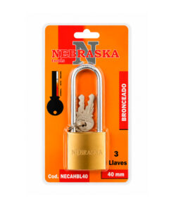 Candado Hierro Bronceado Aro Largo 40mm 3 Llaves Nebraska NECAHBL40