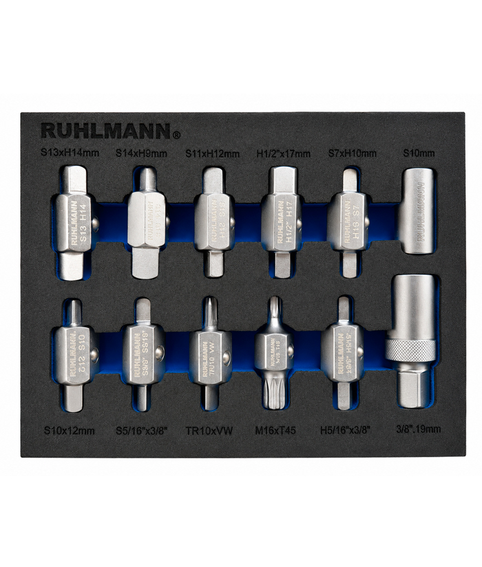 Juego Set Kit Puntas Extractor Drenaje Aceite Carter Transmisión x 12 Piezas Ruhlmann RU43364