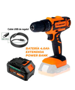 Combo Taladro Atornillador Con Percutor Inalámbrico a Batería + Batería Extendida 4.0Ah Black Series Iron Volt 18V Lüsqtoff  Naranja/Negro ATL18-8 BSB1840-9