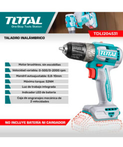 Alternative view of Taladro Atornillador  52Nm A Batería Inalámbrico 20V Motor Sin Carbones Brushless Total TDLI204531