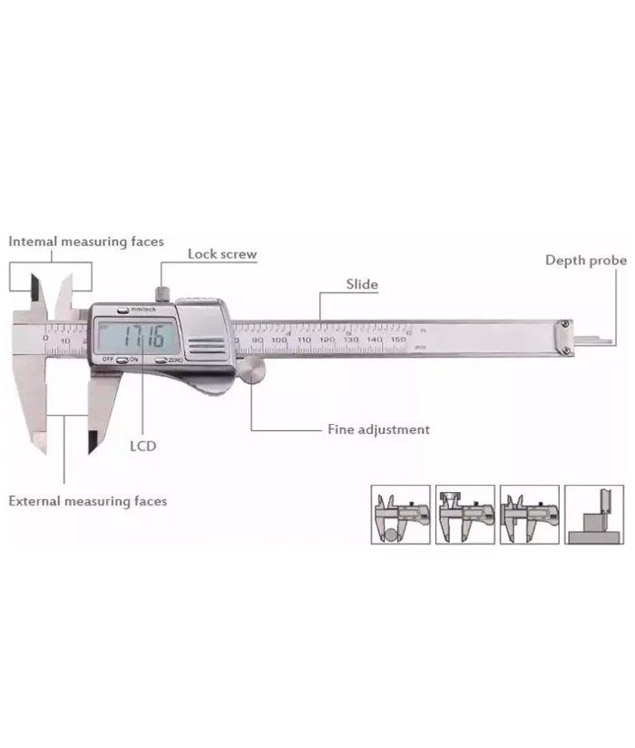 Calibre Digital Metalico 150mm Anti Humedad Ruhlmann RU47020 - Imagen 2