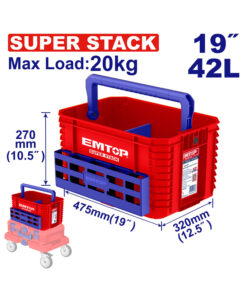 Cesta Caja Abierta Cajón Canasto Apilable Encastrable Abierto Apilable Porta Herramientas De Plástico 19" Emtop EPBXS104