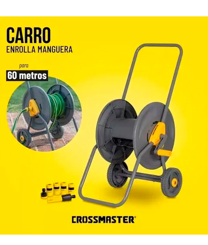 Carro Porta Rollo Enrolla Enrollador de Mangueras Jardín Jardinería Accesorios 1/2" x 60 Metros Crossmaster 9937990 - Imagen 3