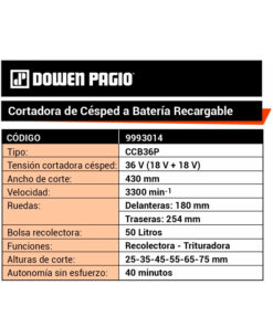 Alternative view of Maquina Cortadora De Pasto Cortacésped A Batería Brushless 2 en 1 Trituradora y Cortadora Con Cargador + 2 Batería 4ah Dowen Pagio 9993014-2
