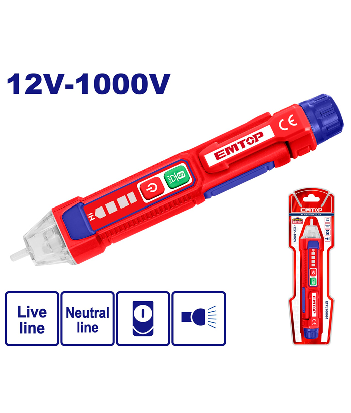 Buscapolo Inductivo Por Inducción Con Buzzer Detector de Voltaje Con Luz AC 12 - 1000V Emtop ETPL100091 - Imagen 2