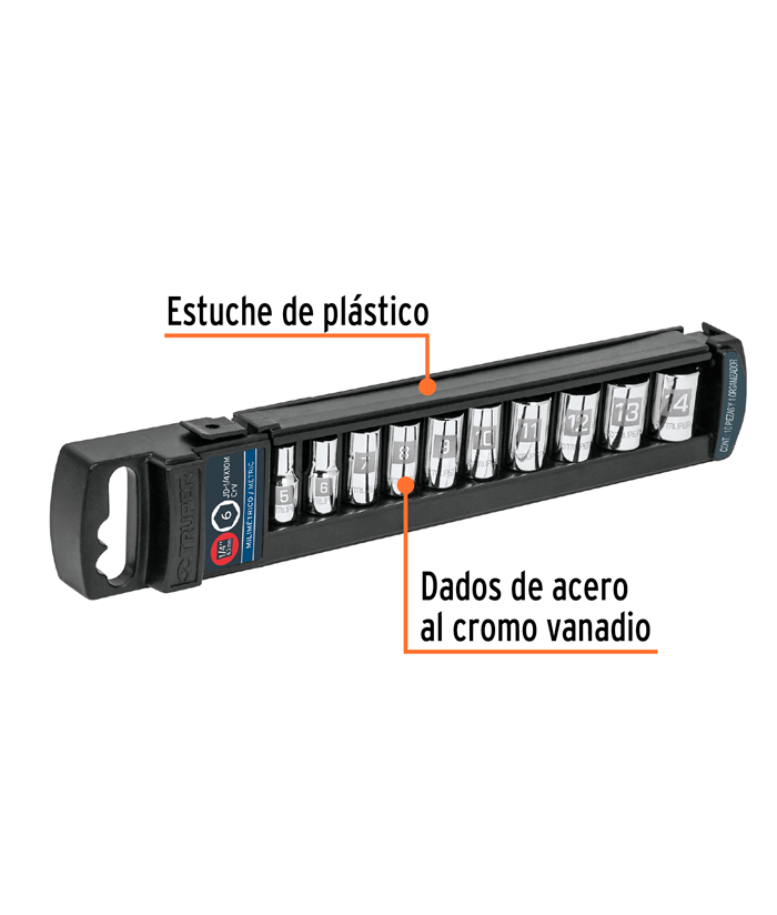 Juego Set Kit Tubos Dados Bocallaves Hexagonal Encastre 1/2" 5-14mm En Milímetros Milimétrica x 10 Unidades Truper 14166 - Imagen 2