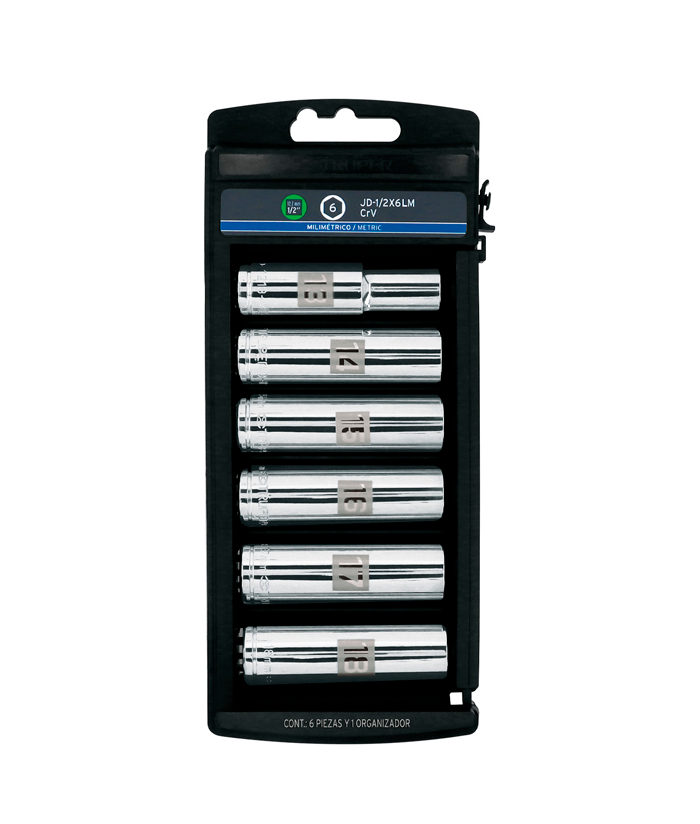 Juego Set Kit Tubos Bocallaves Dados Largos Serie Larga Hexagonal Encastre 1/2" 13-18mm Milimetricos En Milímetros Milimétrica x 6 Unidades Truper 14175