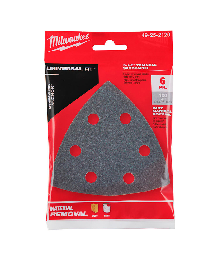 Hoja de Lija Tipo Delta Grano 120 x6 Accesorio Para Sierra Oscilatoria Oscilante Multifunción Multiuso Multimaterial Multiherramienta Milwaukee 49252120