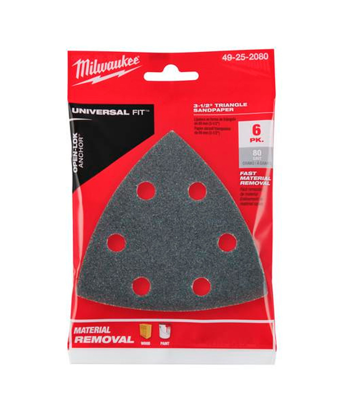 Hoja de Lija Tipo Delta Grano 80 x6 Accesorio Para Sierra Oscilatoria Oscilante Multifunción Multiuso Multimaterial Multiherramienta Milwaukee 49252080