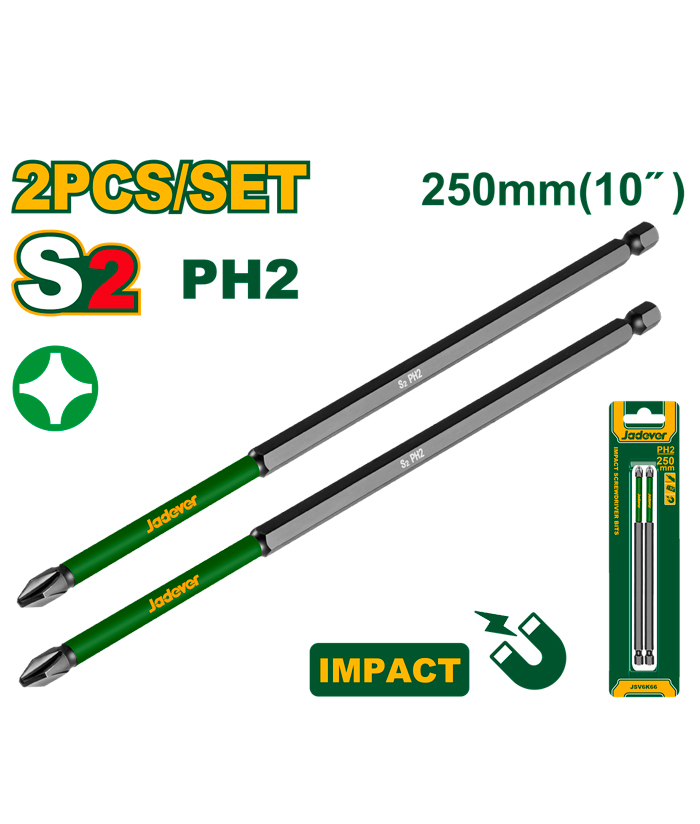 Punta Larga Magnética Imantada Con Imán De Impacto PH2 x 250mm Jadever x 2 unidades JDSV6K66