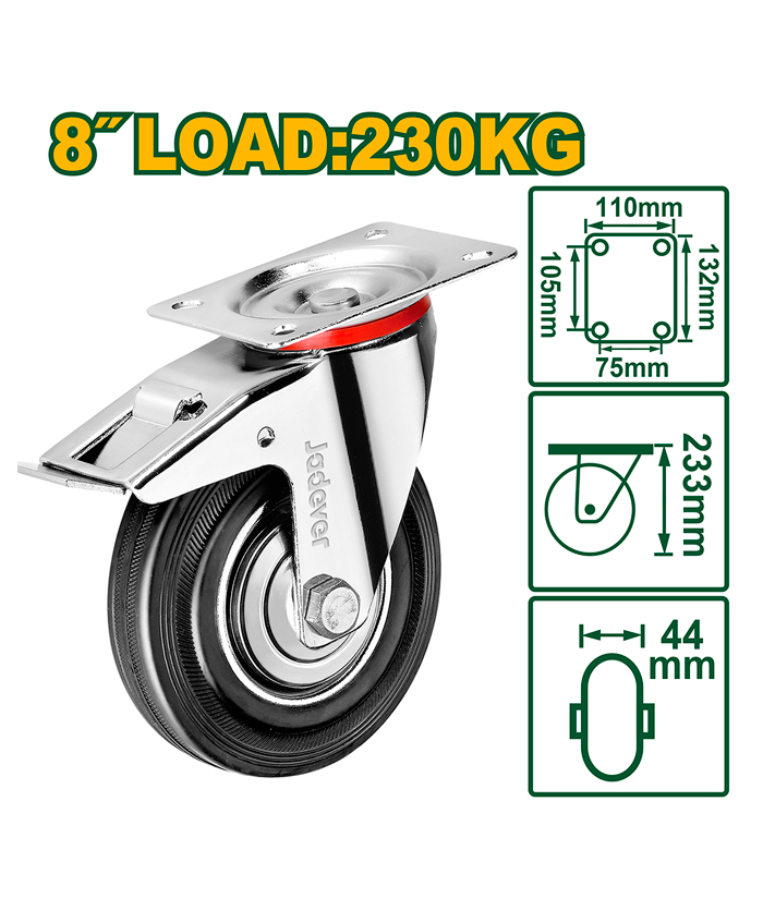 Rueda Giratoria Con Freno 8" Hasta 230 Kilos Jadever JDJL3383