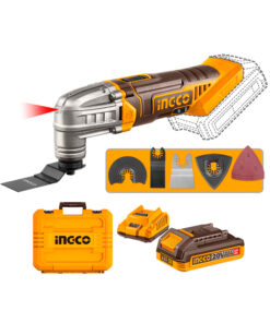 Sierra Oscilatoria Oscilante Multifunción Multiuso Multimaterial Multiherramienta a Batería Inalámbrica 20V + Batería 2Ah + Cargador Ingco Naranja/Amarillo CMLI20228-4