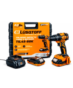 Taladro Atonillador Percutor A Batería Inalambrico Motor Brushless Sin Carbones 18V 45NM + 2 Baterías 2Ah + Cargador + Maletín Lusqtoff TIL45-8BK