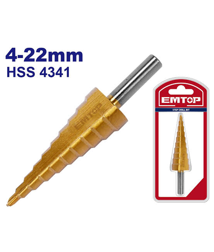 Mecha Escalonada 4 a 22mm HSS 4341 Industrial Emtop Rojo/Azul ESDL42203