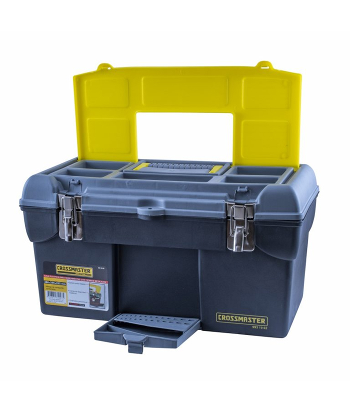 Caja de Herramientas 480 x 265 x 252 mm Porta Plástica Con Cierres Metálicos Negra / Amarilla Crossmaster 9931062