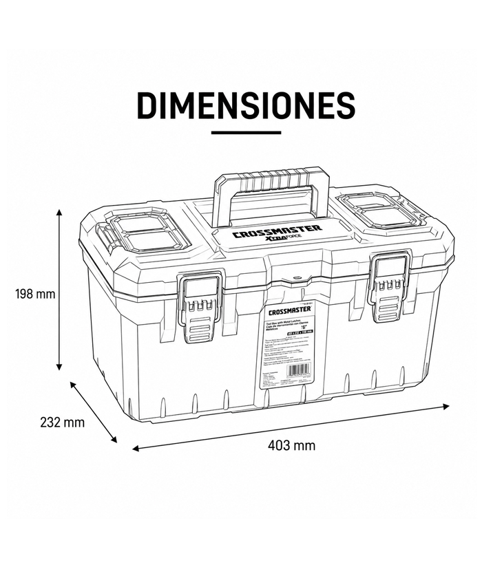Caja de Herramientas 403 x 232 x 198 mm 16" Porta Plástica Con Cierres Metálicos Negra / Amarilla Crossmaster 9930981 - Imagen 4