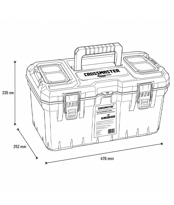 Caja de Herramientas 476 x 252 x 235 mm 19" Porta Plástica Con Cierres Metálicos Negra / Amarilla Crossmaster 9930983 - Imagen 4