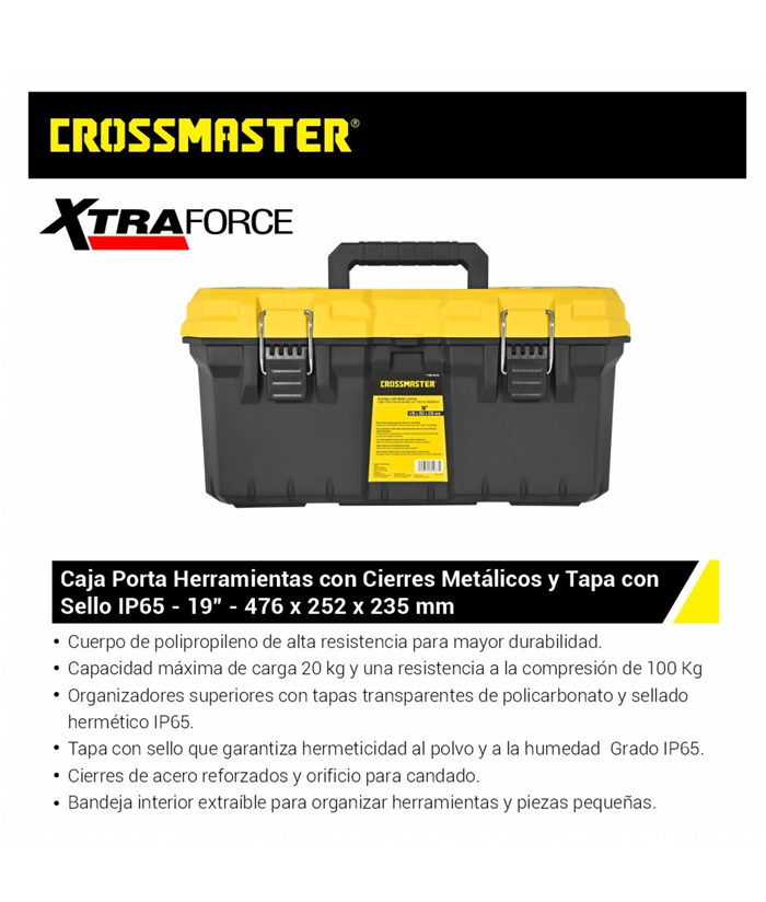 Caja de Herramientas 476 x 252 x 235 mm 19" Porta Plástica Con Cierres Metálicos Negra / Amarilla Crossmaster 9930983 - Imagen 5