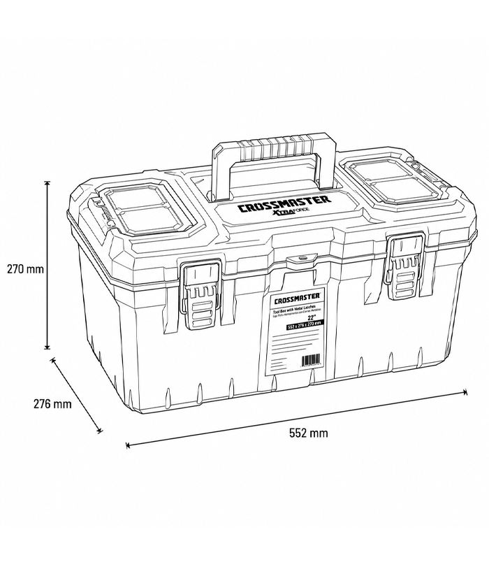 Caja de Herramientas 552 x 276 x 270 mm 22" Porta Plástica Con Cierres Metálicos Negra / Amarilla Crossmaster 9930985 - Imagen 4