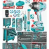 Mesa Carro Rodante Gabinete Organizador Metálico Rodante 7 Cajones Con Ruedas Para Taller Mecánico + Llave de Impacto a Batería Inalámbrica 20V Motor Brushless 850Nm + 396 Herramientas Total Verde THPTCS83962-4 NOVEDAD!