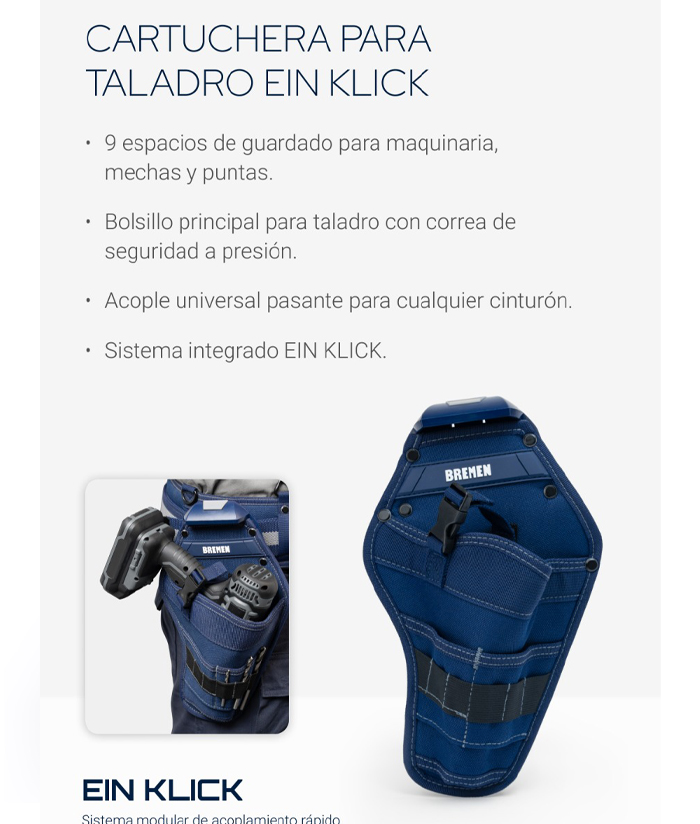 Cartuchera Bolso Estuche Porta Herramientas Para Taladro 9 Bolsillos Compatible Para Sistema EIN KLICK Bremen 8913 - Imagen 4