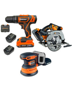 Combo Juego Set Kit Carpintero Para Carpintería Taladro Atornillador Percutor + Sierra Circular + Lijadora Roto Orbital + Batería 1,5Ah + Batería 3,0Ah + 2 Cargadores Nebraska A Batería