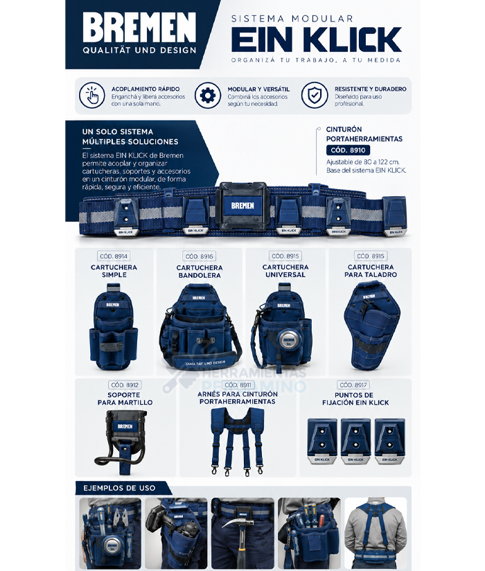 Cartuchera Bolso Estuche Porta Herramientas Para Taladro 9 Bolsillos Compatible Para Sistema EIN KLICK Bremen 8913 - Imagen 5