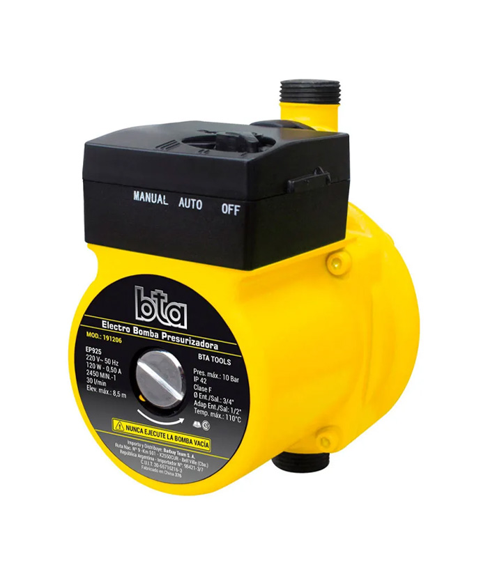 Bomba Electrobomba Presurizadora 10 BAR 120W 8,5 metros 30 l/min BTA 191206
