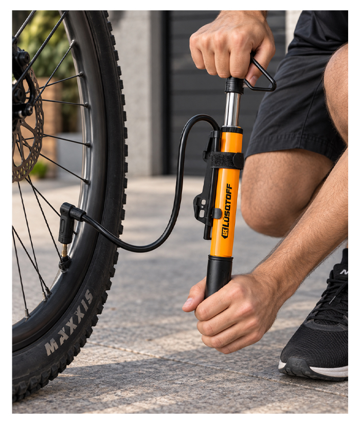 Inflador Para Bicicleta 26 x 234mm Manual De Mano Lusqtoff Naranja L9152 - Imagen 2