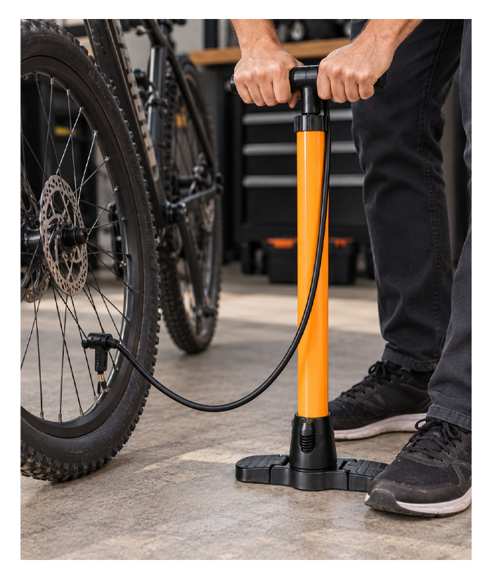 Inflador De Pie 44 x 455mm Manual De Mano Lusqtoff Naranja L9150 - Imagen 2