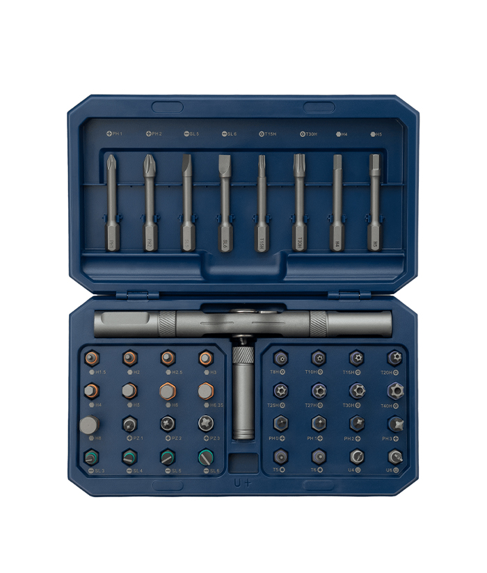 Juego Set Kit de Puntas y Destornillador En T Desmontable con Crique 3 en 1 Encastre 1/4" 44 piezas Bremen 8878