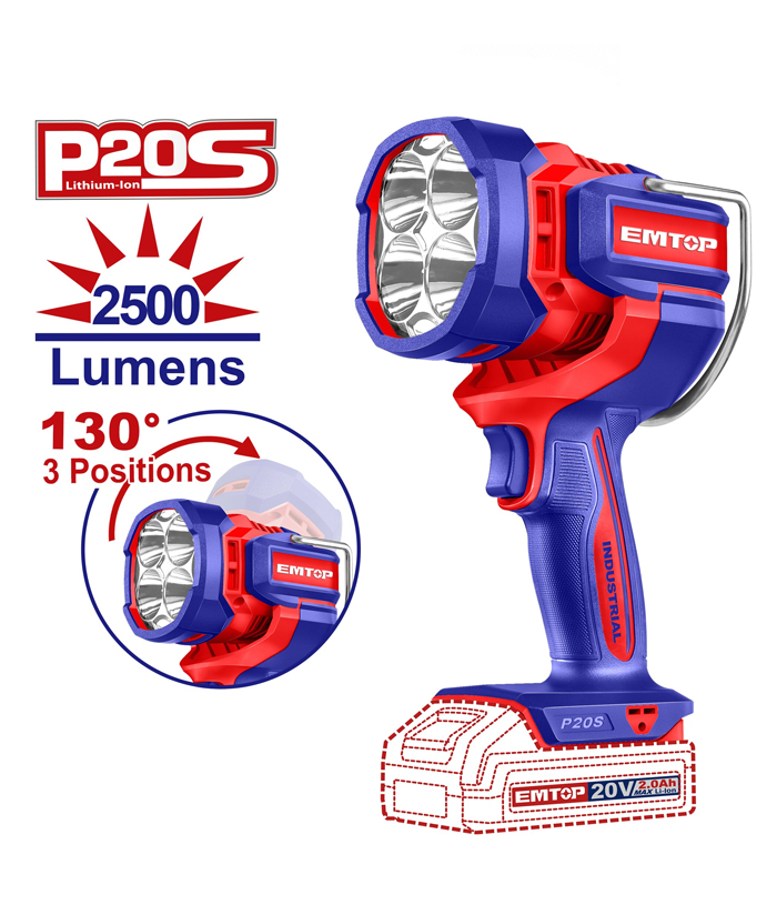 Linterna Reflector Luz Led a Batería Inalámbrica 2000 Lúmenes 22.5W Emtop Rojo / Azul ELWLI20885