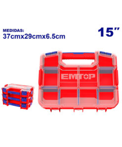 Maletín Organizador De Plástico Transparente Apilable Encastrable 15" 370 X 290 X 65 mm  Con Divisiones Emtop EPBX1511