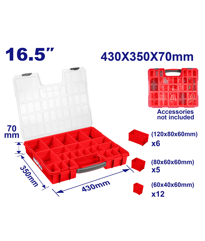 Maletín Organizador De Plástico Transparente 16.5" 430 X 350 X 70 MM 23 Divisiones Emtop EMTB1611