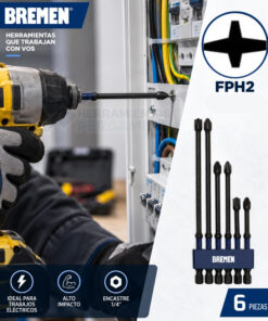 Alternative view of Juego Set Kit de Puntas FPH2 Para Electricista Alto Impacto Encastre 1/4" x 6 piezas Bremen 8871