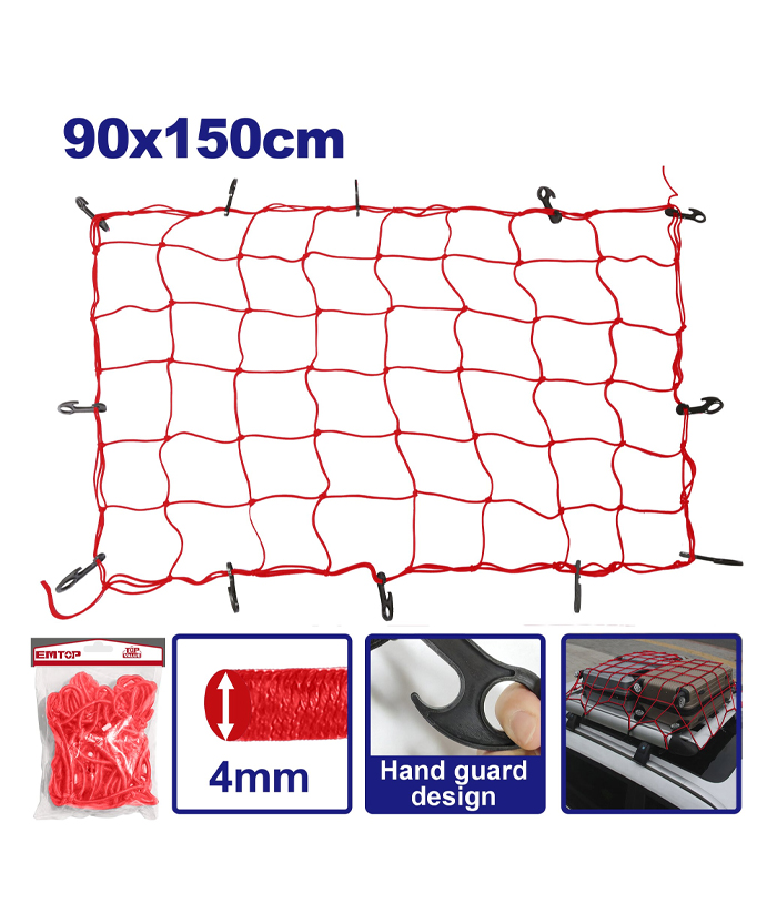 Red Pulpo Tensor Soga Elástica Atabultos Para Cargas 90 x 150cm Con Ganchos Metálicos Cuerda Emtop EMXLW1E90