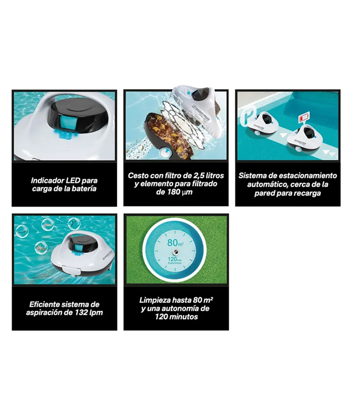 Robot Limpia Limpiador de Fondos Suelos Pisos Piscinas Piletas Inteligente A Batería Inalámbrico Dowen Pagio POOL-BOT XM 80 9995704 - Imagen 2