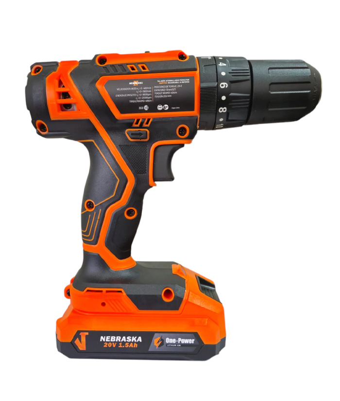 Taladro Atornillador Con Percutor a Batería Inalámbrico 13mm 20V 40Nm + Batería + Cargador + Maletín Nebraska Naranja/Negro NOPTP20 - Imagen 3