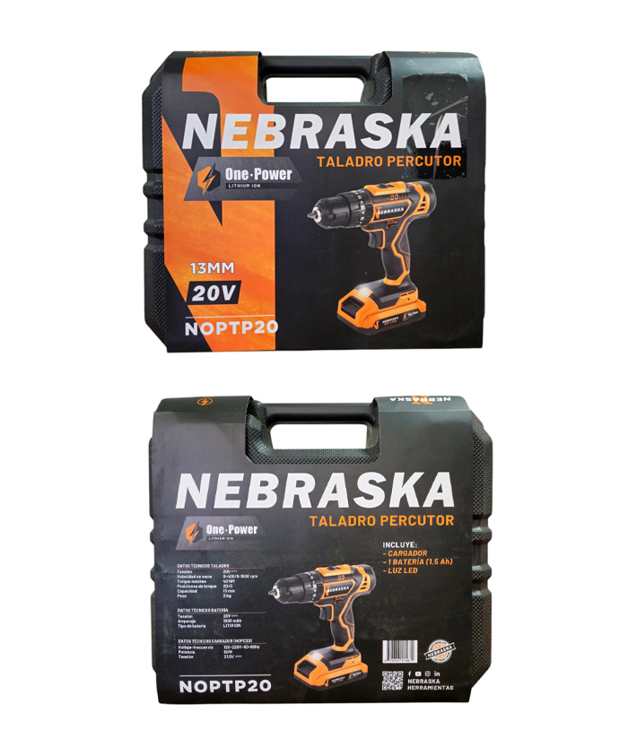 Taladro Atornillador Con Percutor a Batería Inalámbrico 13mm 20V 40Nm + Batería + Cargador + Maletín Nebraska Naranja/Negro NOPTP20 - Imagen 4