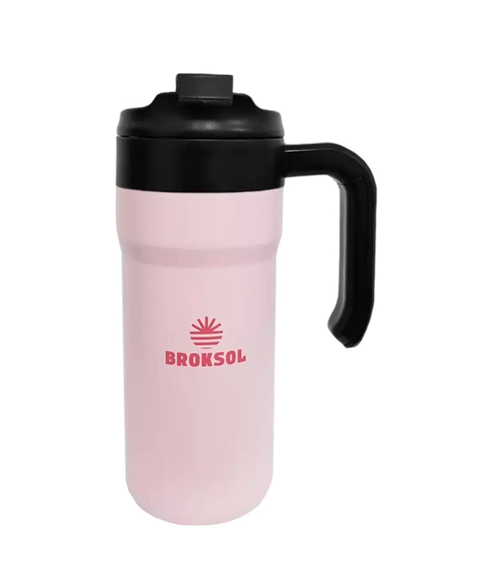 Vaso Térmico Travel Mug Con Manija Y Tapa 650ml Blanco Broksol TER-VAS650RS