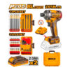 Atornillador De Impacto Inalámbrico a Batería 20V 285 NM + 2 Batería + Cargador + 51 Accesorios Ingco Naranja/Amarillo COSLI250784-4