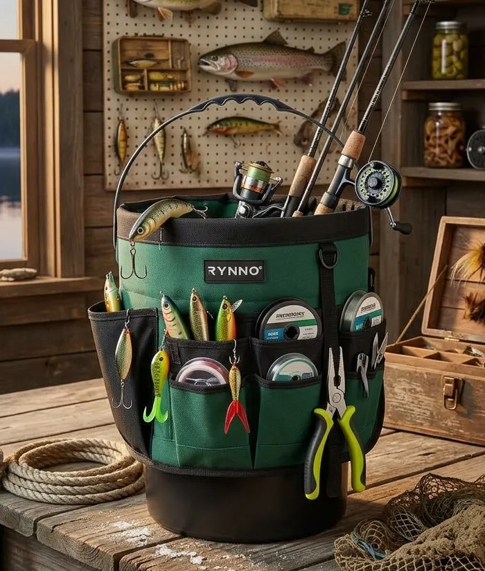 Funda Organizadora Bolso Porta Herramientas Reforzado Para Baldes de 20 Litros Rynno Verde/Negro RY-B700 - Imagen 4
