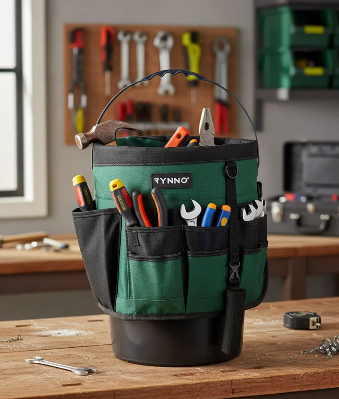 Funda Organizadora Bolso Porta Herramientas Reforzado Para Baldes de 20 Litros Rynno Verde/Negro RY-B700 - Imagen 2