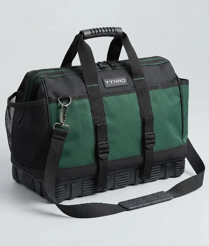 Bolso Cerrado Porta Herramientas 400mm Base Reforzada Profesional Rynno Verde/Negro RY-B250 - Imagen 2