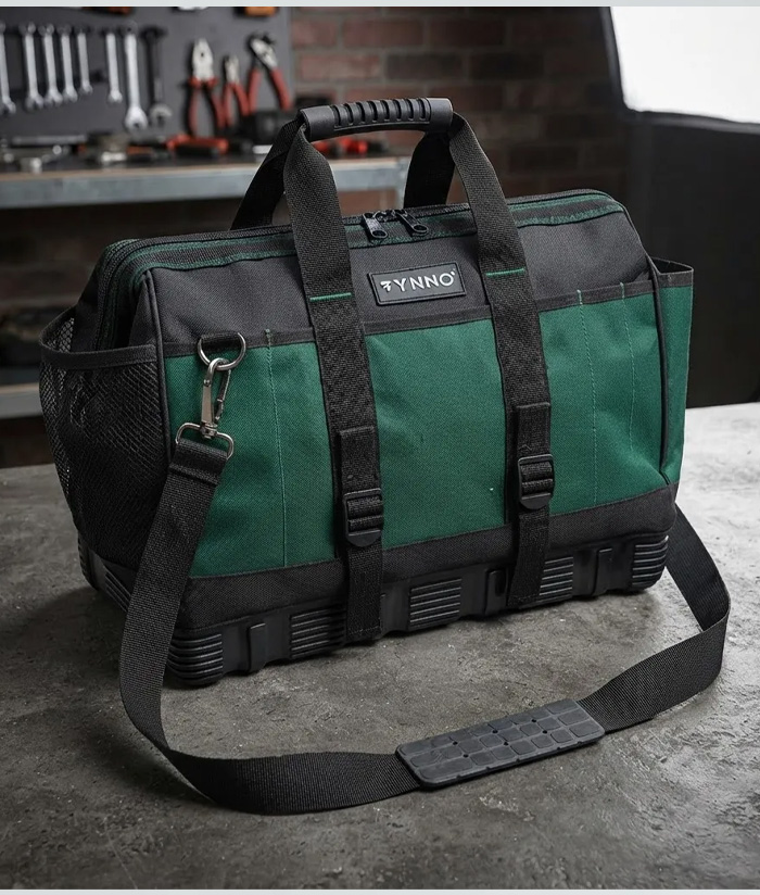 Bolso Cerrado Porta Herramientas 400mm Base Reforzada Profesional Rynno Verde/Negro RY-B250 - Imagen 3