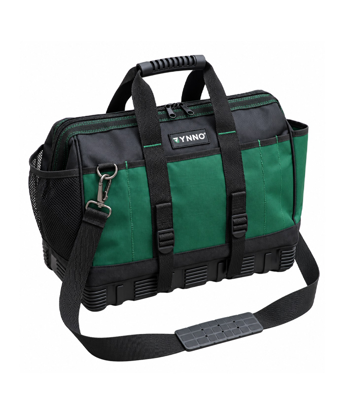 Bolso Cerrado Porta Herramientas 400mm Base Reforzada Profesional Rynno Verde/Negro RY-B250